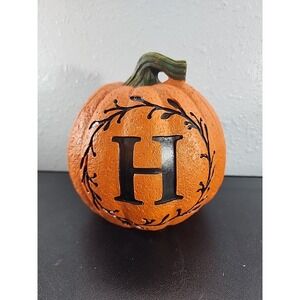 "H"  Pumpkin Resin Monogram Letter "H" 13" X 10" Orange Pumpkin Decoration